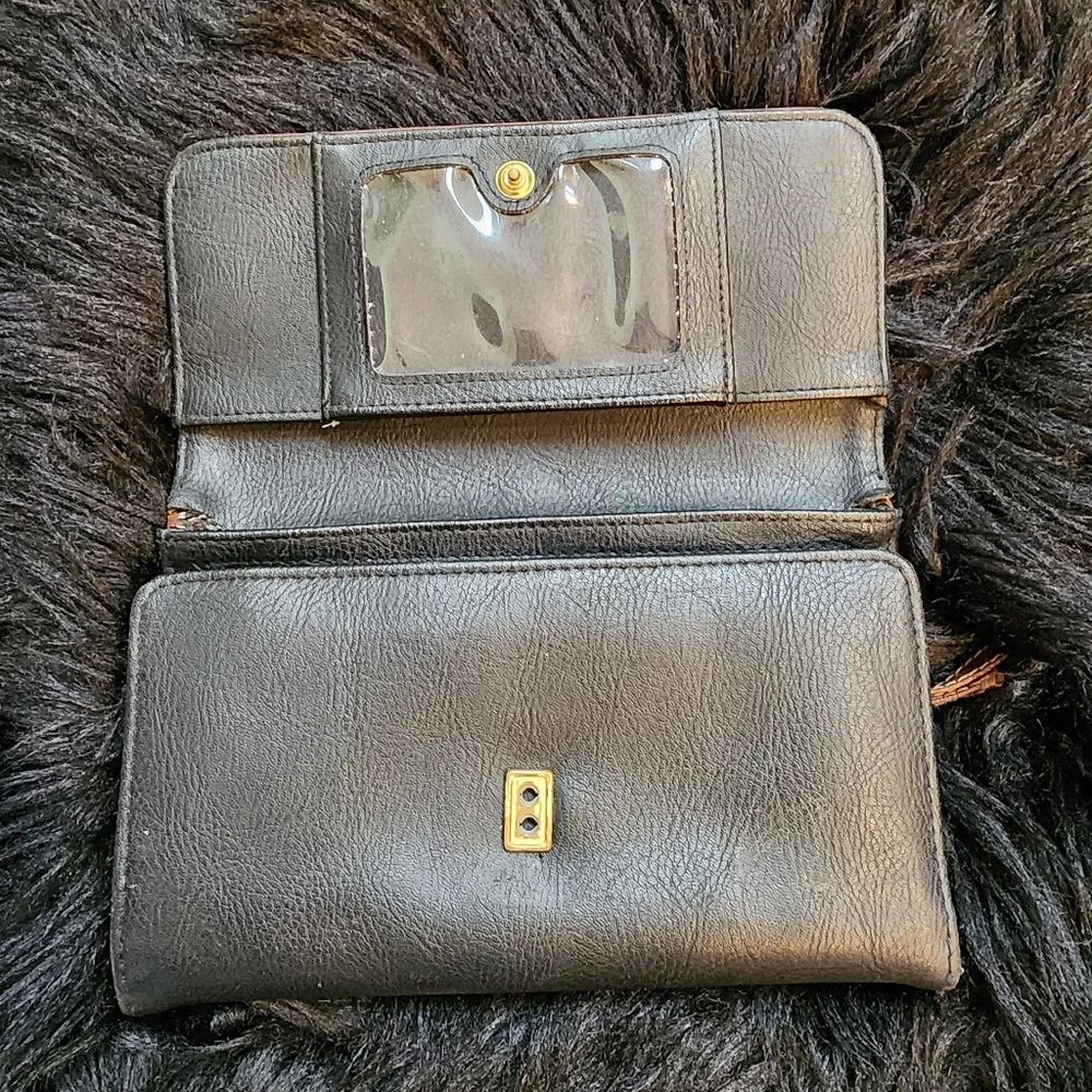 Vintage Liz Claiborne Trifold Wallet Black with Brown Trim